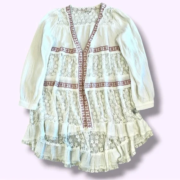 POL Tiered Ditsy Print Long Sleeve Lace Embroidered Kimono - Picture 6 of 10